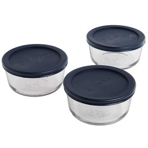 Anchor Hocking 2-Cup Round Glass Food Storage Containers with Blue SnugFit Lids