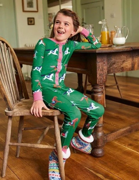 Cosy All-in-one Pajamas - Green Horses | Boden US