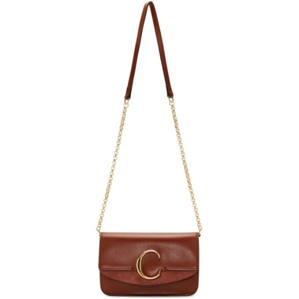 Brown 'Chloe C' Chain Clutch Bag