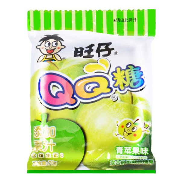 旺仔QQ糖 青苹果味 混合胶型凝胶糖果 70g 