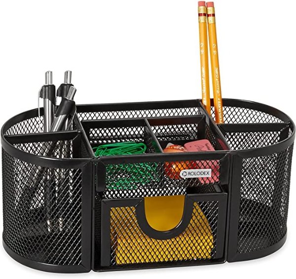 Mesh Pencil Cup Organizer, Four Compartments, Steel, 9 1/3"x4 1/2"x4", Black (1746466)