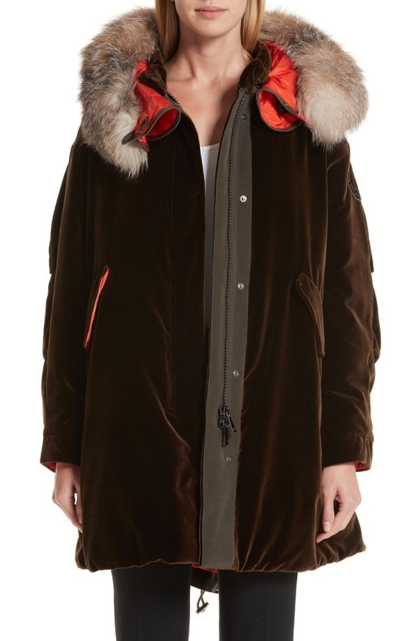 Tadorne Velvet Down Coat with Genuine Fox Fur Trim