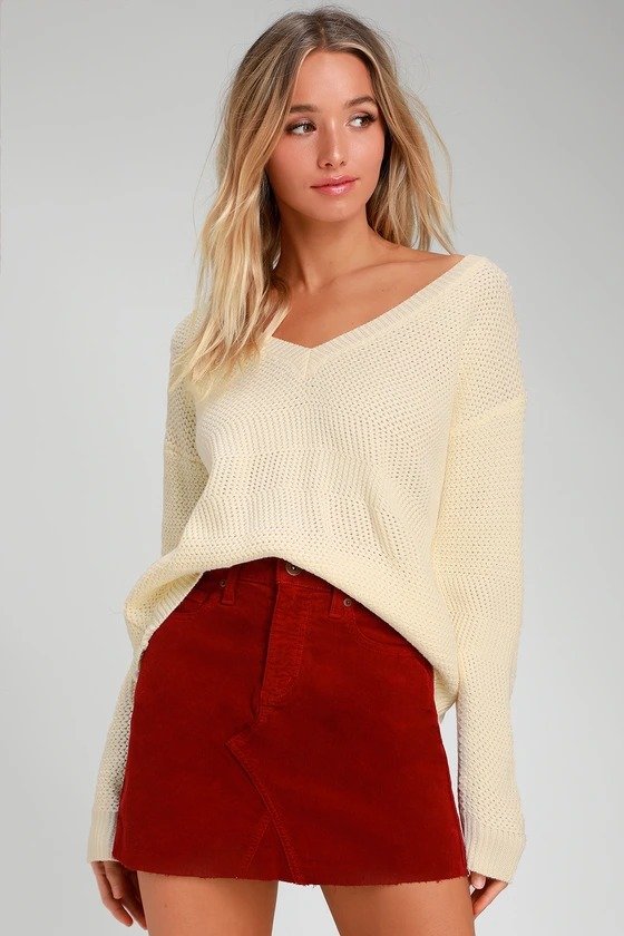 Cuddles and Kisses Cream V-Neck Knit Sweater