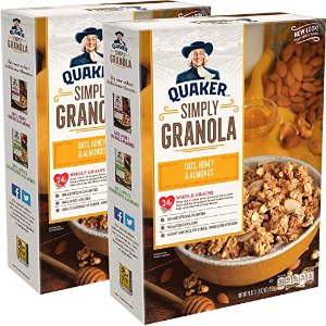 Quaker Simply Granola Oats, Honey & Almonds Breakfast Cereal 28 oz Boxes Twin Pack