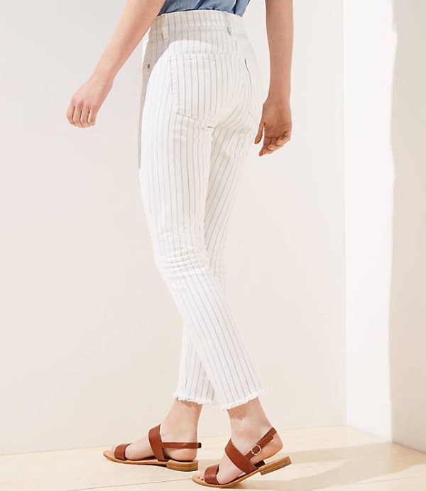 Striped Slim Pocket Skinny Crop Jeans in White