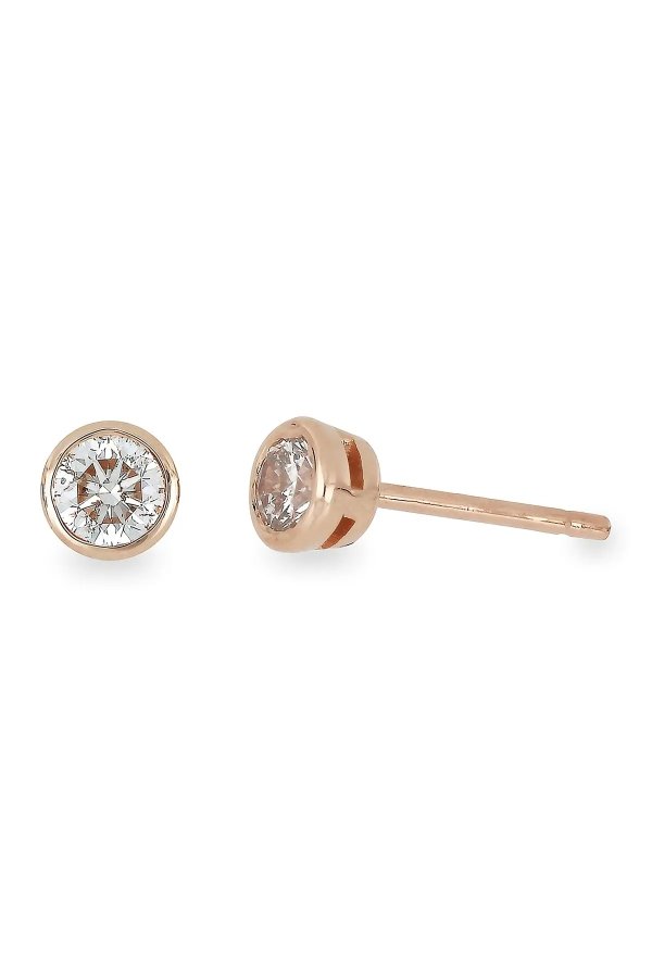 14K Gold Bezel Set Diamond Stud Earrings - 1.00 ctw