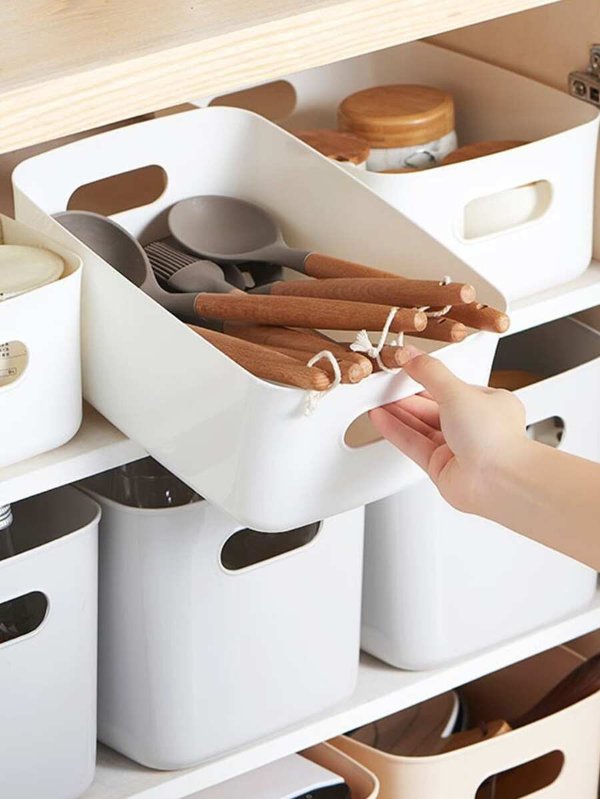1pc Simple Style Large Capacity Storage Box For Kitchen Utensil, Cutlery, Also For Home, Underwear, Clothes, Students' Dormitory, Multi-functional Household Basket