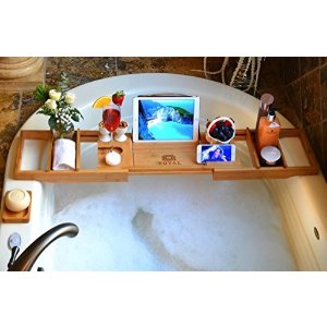 ROYAL CRAFT WOOD Luxury Bathtub Caddy Tray, Bonus FREE Soap Holder (BROWN or BAMBOO colors)