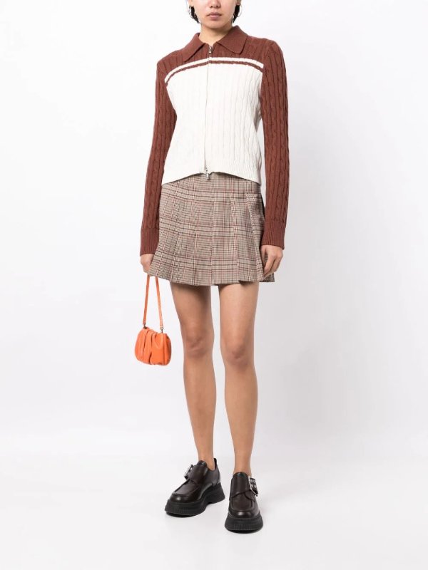 cable-knit plaid-check skirt set