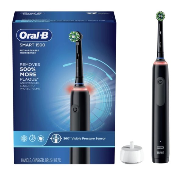 Smart 1500 Rechargeable Electric Toothbrush, Black, 1 Ct