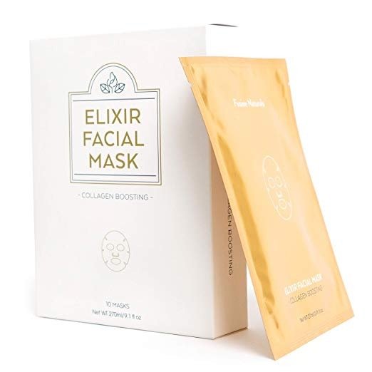 Fusion Naturals Elixir All Natural Moisturizing Collagen Face Mask Sheet for Smoothen wrinkle, with Hyaluronic Acid, Instantaneous Hydration & Anti-aging, Non-GMO-10 sheets.