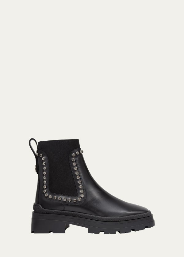 Veronique Leather Crystal Chelsea Boots