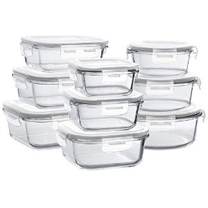 Bayco Glass Storage Containers with Lids, 9 Sets Glass Meal Prep Containers