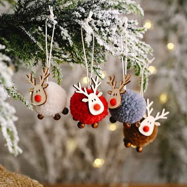 Cute Felt Wooden Elk Christmas Tree Decorations Hanging Pendant Deer Craft Ornament Christmas Decorations for Home New Year 2021