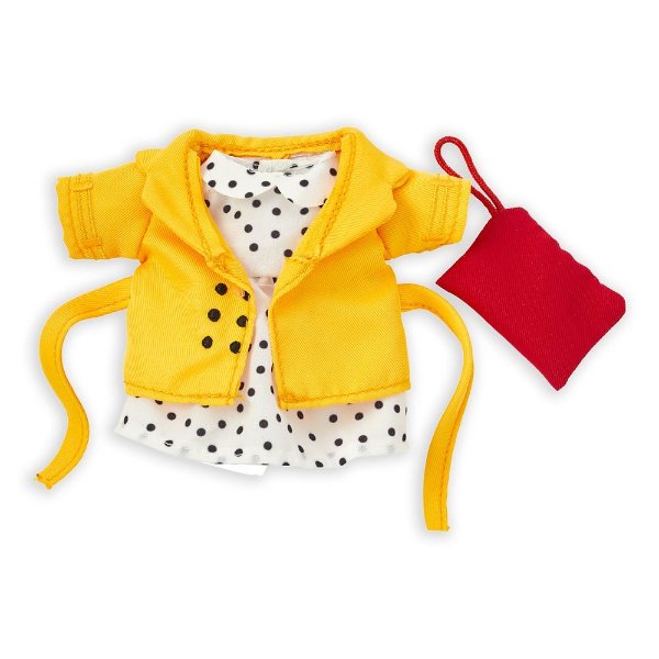 nuiMOs Outfit – Yellow Coat with Polka Dot Dress and Red Clutch | shop