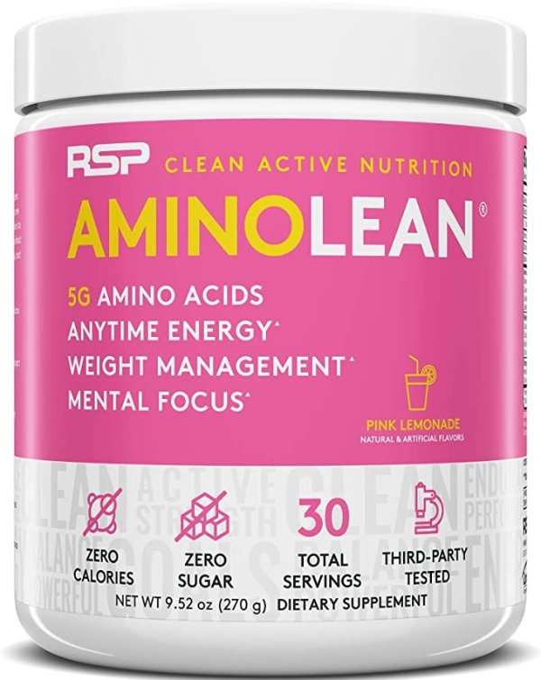 RSP AminoLean - All-in-One Pre Workout, Amino Energy, Weight Management Supplement with Amino Acids, Complete Preworkout Energy for Men & Women, Pink Lemonade, 30