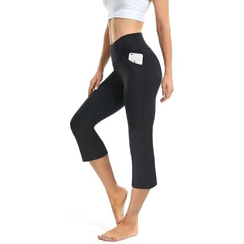  Womens Crossover Flare Leggings High Waisted Casual