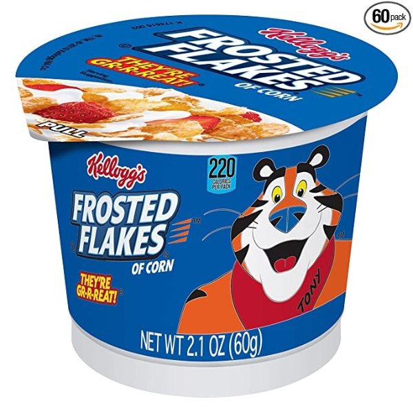 Kellogg's Frosted Flakes, Breakfast Cereal, Original, 2.1oz (60 Count)