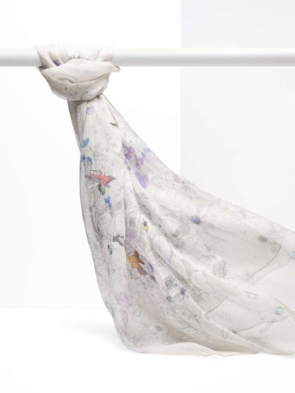 Printed silk foulard, natural -