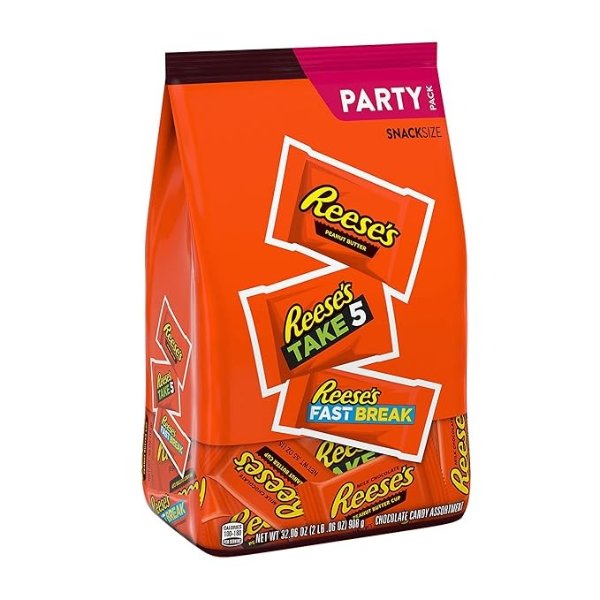 Milk Chocolate Peanut Butter Assortment Snack Size Candy, Individually Wrapped, 32.06 oz Bulk Party Bag