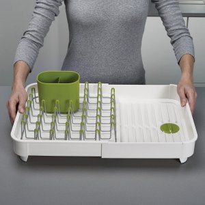 Joseph Joseph 85071 Extend Expandable Dish Drying Rack and Drainboard Set Foldaway Integrated Spout Drainer Removable Steel Rack and Cutlery Holder, White
