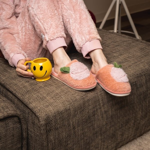 水果毛绒拖鞋 冬季家居室内保暖 橘桃 36-37码 偏小 | 亚米