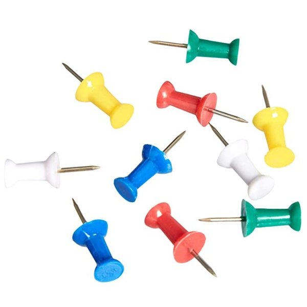 Push Pins Tacks, Assorted Colors, Steel Point, 200-Pack