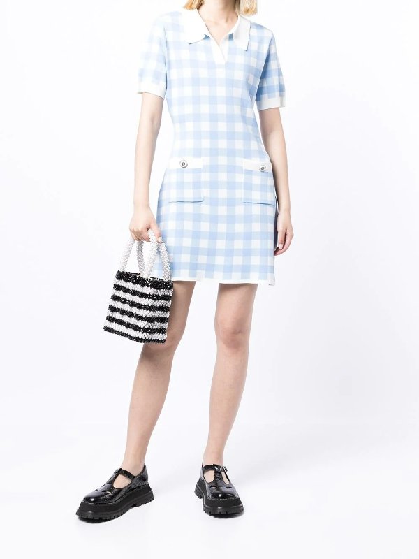 gingham-print short-sleeved mini dress