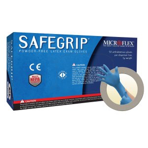 Microflex Safegrip SG-375 Latex Gloves - Disposable, Extended Cuff, Exam-Grade, Blue Gloves Size Small