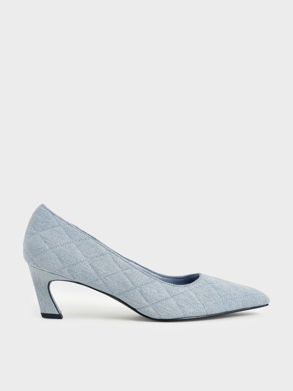 Light Blue Denim Quilted Pumps | CHARLES &amp; KEITH