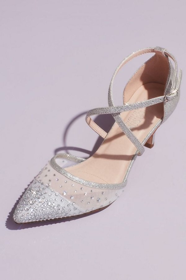 Glitter D'Orsay Crisscross Embellished Heels