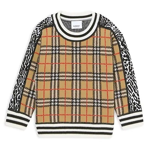 Little Girl's & Girl's Leopard & Plaid Sweater