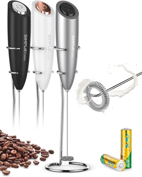 Milk Frother Handheld Battery Operated Electric Foam Maker, Drink Mixer with Stainless Steel Whisk and Stand for Cappuccino, Bulletproof Coffee, Latte