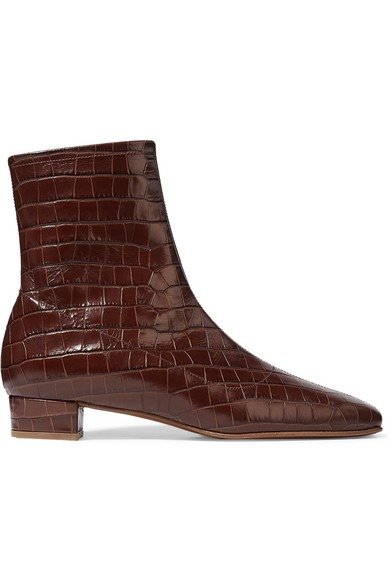 Este croc-effect leather ankle boots