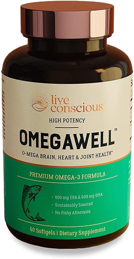 OmegaWell Fish Oil: Heart, Brain, and Joint Support | 800 mg EPA 600 mg DHA - Lemon Flavor, Enteric-Coated, Sustainably Sourced - Easy to Swallow 60 Day Supply (2-Pack)
