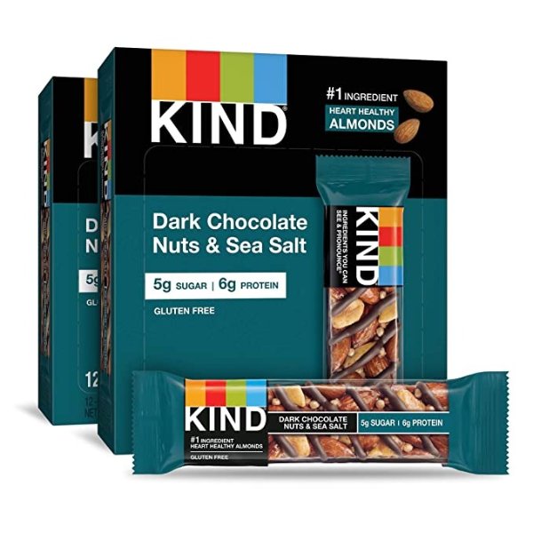 Bars, Dark Chocolate Nuts & Sea Salt, Gluten Free, 1.4 Ounce Bars, 24 Count