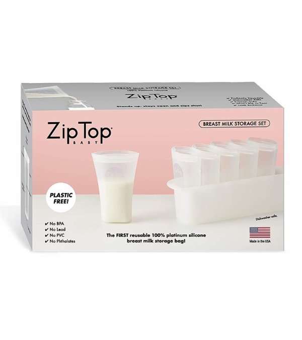 Zip Top Breast Milk Storage Bag 6 Set + Freezer Tray - Frost