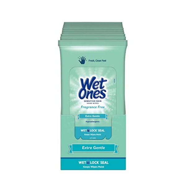 Wet Ones Sensitive Skin Hand Wipes, 20 Count (Pack Of 10)