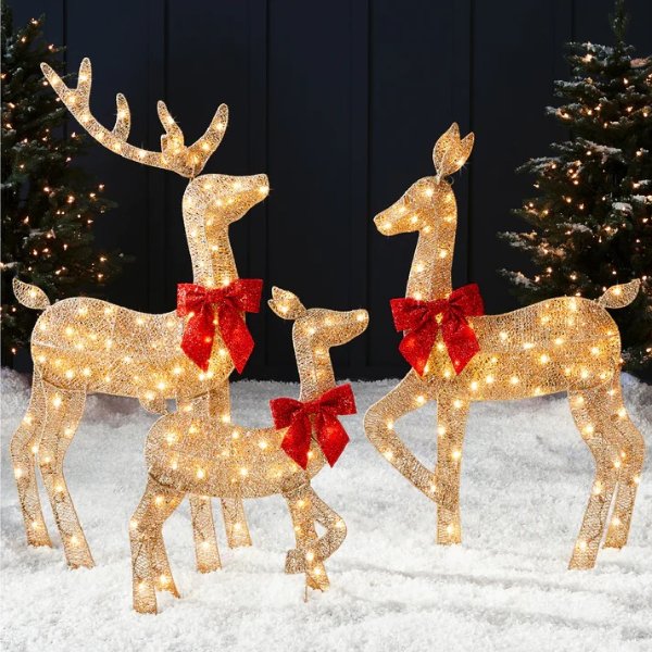 3-Piece Lighted 2D Christmas Deer Set Outdoor Decor