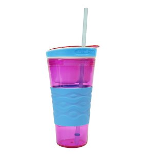Snackeez Travel Snack & Drink Cup with Straw, Pink