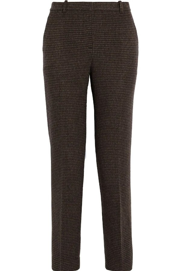 Houndstooth wool-blend flannel slim-leg pants