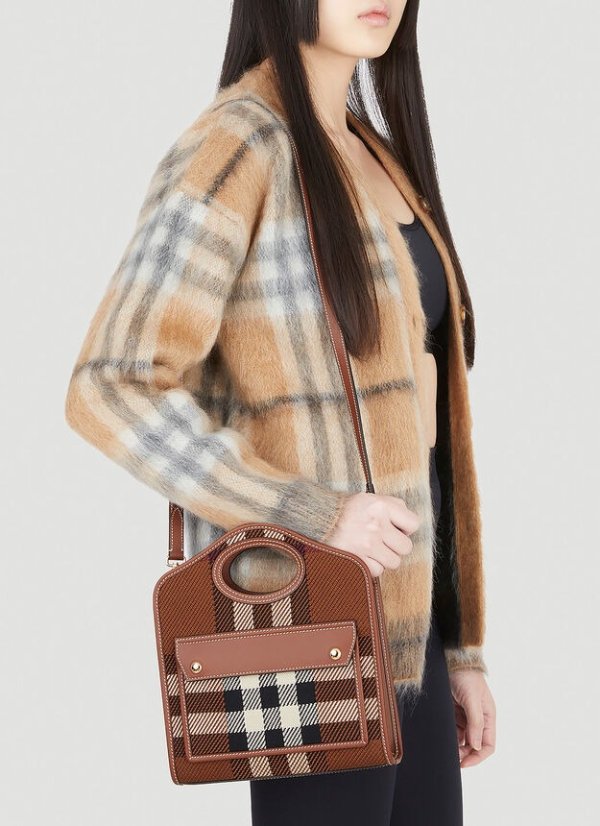 Pocket Check Mini Shoulder Bag in Brown