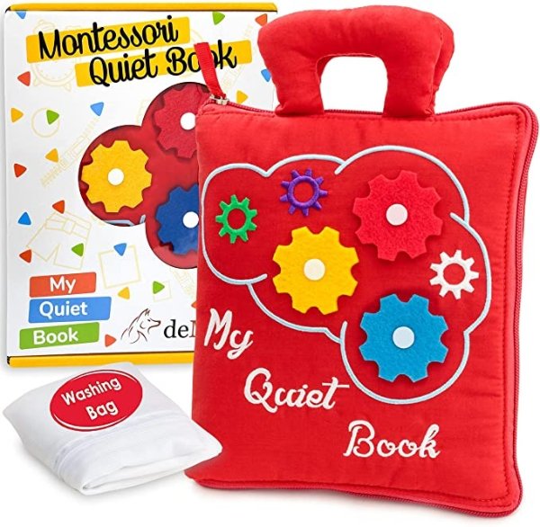 Quiet Book for Toddlers - Montessori Basic Skills Activity Toys – Preschool Learning Soft Travel Toy & Sensory Educational Busy Book for 3 Year Old Boys & Girls + Zipper Bag, Red