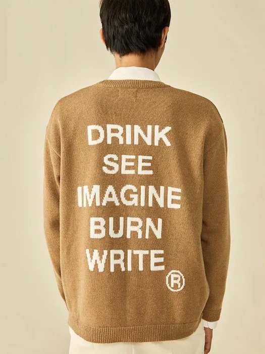 Slogan Loose Fit Round Pull Over Camel