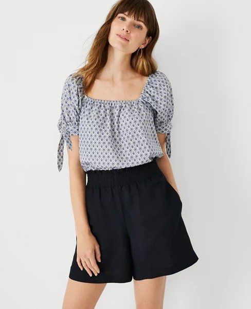 Paisley Square Neck Puff Tie Sleeve Top | Ann Taylor