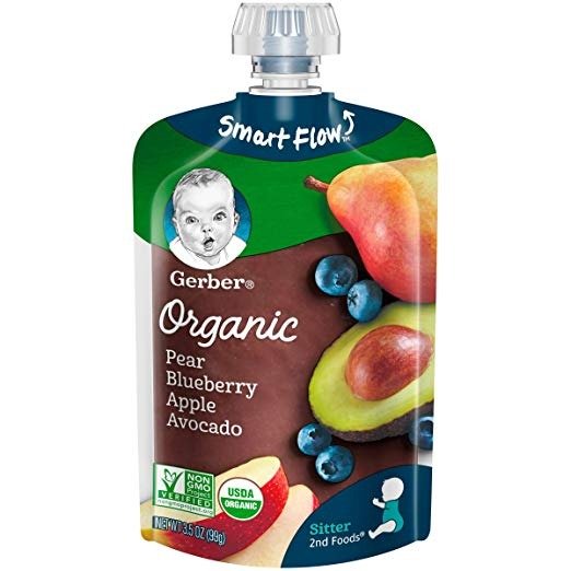 Gerber Organic 2nd Foods Baby Food, Pears, Blueberries, Apples & Avocado, 3.5 oz Pouch, 12 count