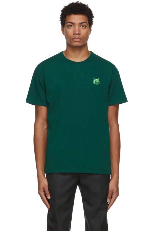 Green Cool Tone Fox Head Patch T-Shirt