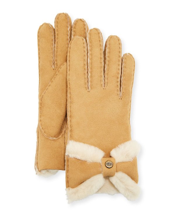 Sheepskin Gloves with Bow
