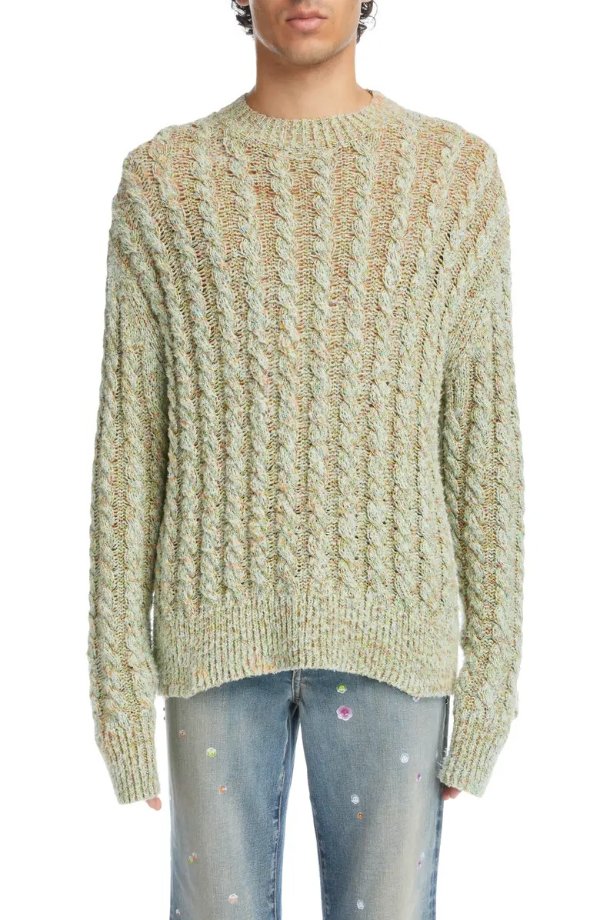 Marled Cable Knit Cotton Blend Sweater