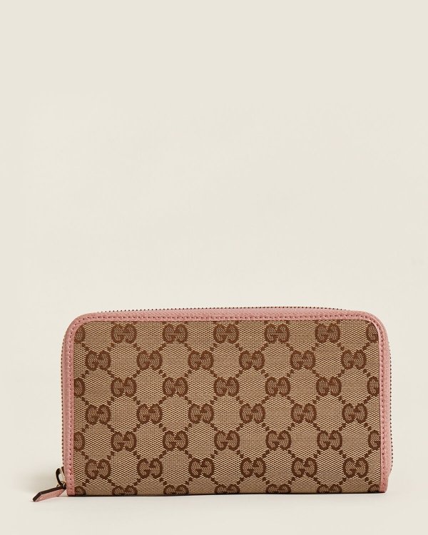 Brown & Pink GG Supreme Canvas & Leather Zip-Around Wallet